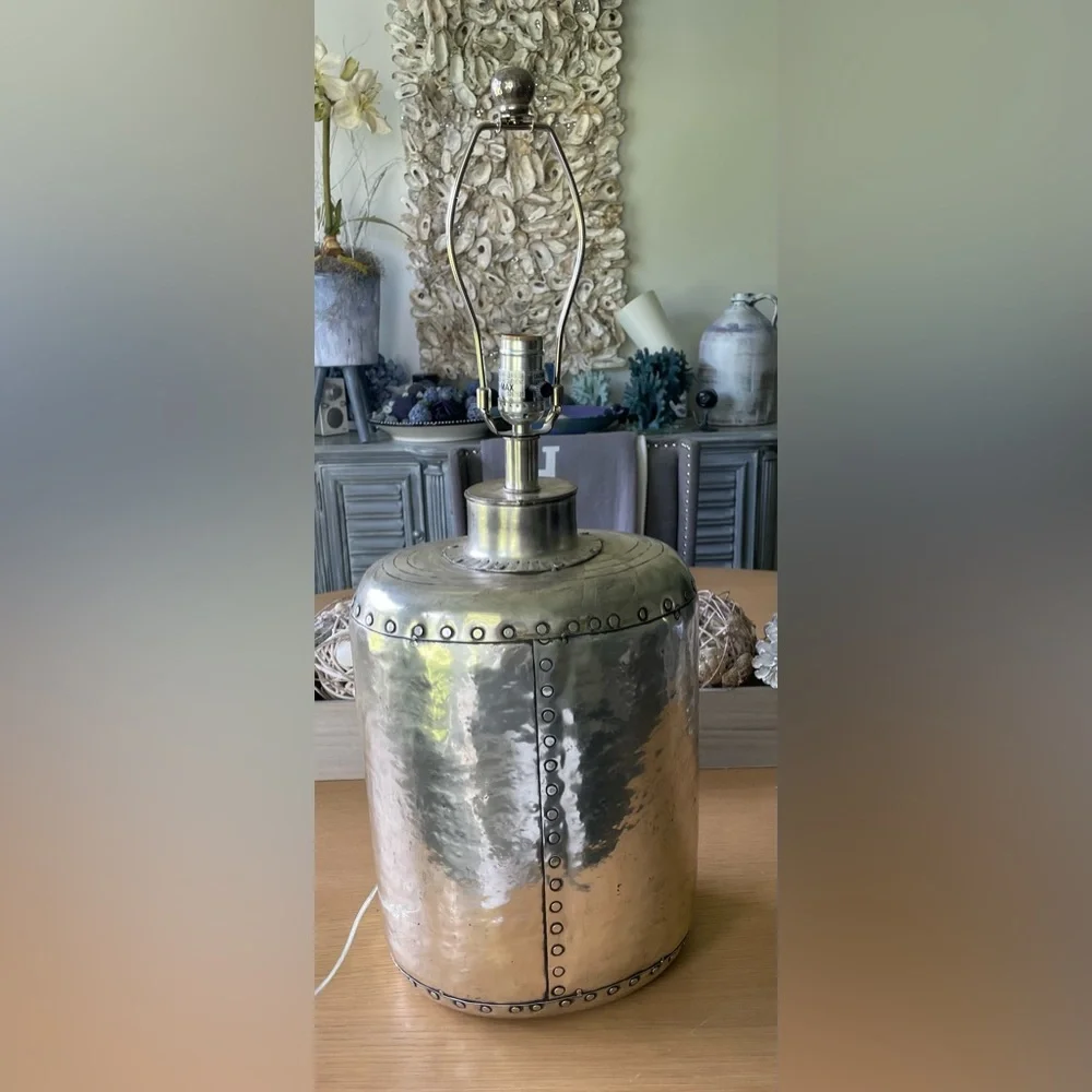 POTTERY BARN SILVER HAMMERED METAL LAMP